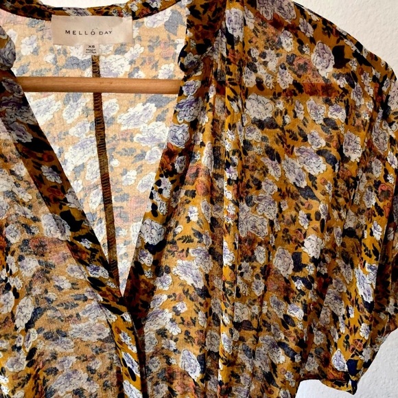 MELLÓDAY Sheer Golden Yellow with White Blooms Print MIDI Dress – XS - Picture 12 of 16